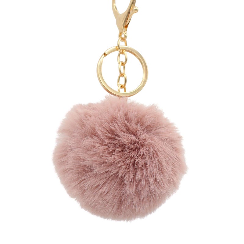 Real Sic Pom Pom Keychain - Faux Fur For Girls Women Backpack Purse Gift (Taupe) - Image 1